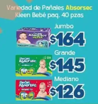 Arteli Variedad de Pañales Absorsec Kieen Bebé paq. 40 pzas Jumbo oferta