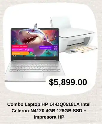 Combo Laptop HP 14-DQ0518LA Intel Celeron-N4120 4GB 128GB SSD + Impresora HP