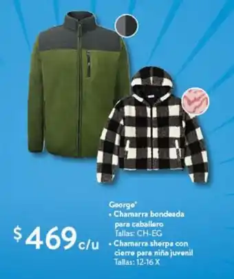 George Chamarra bondeada para caballero Tallas: CH-EG Chamarra sherpa con cierre para niña juvenil Tallas: 12-16 X