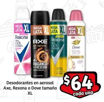 Desodorantes en aerosol Axe, Rexona o Dove tamaño XL