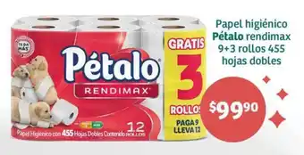 Soriana Híper Papel higiénico Pétalo rendimax 9+3 rollos 455 hojas dobles oferta
