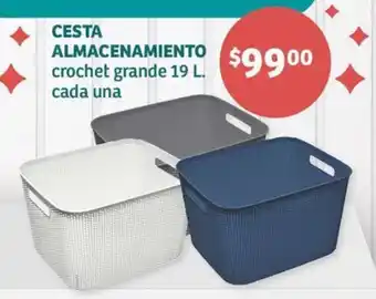 Soriana Híper CESTA ALMACENAMIENTO crochet grande 19 L. cada una oferta
