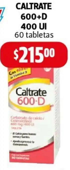 Farmacias Guadalajara CALTRATE 600+D 400 UI 60 tabletas oferta