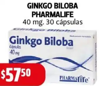 Farmacias Guadalajara GINKGO BILOBA PHARMALIFE 40mg 30 cápsulas oferta