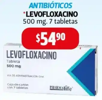 Farmacias Guadalajara ANTIBIÓTICOS LEVOFLOXACINO 500mg 7 tabletas oferta