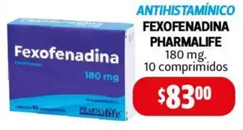 Farmacias Guadalajara ANTIHISTAMÍNICO FEXOFENADINA PHARMALIFE 180mg 10 comprimidos oferta