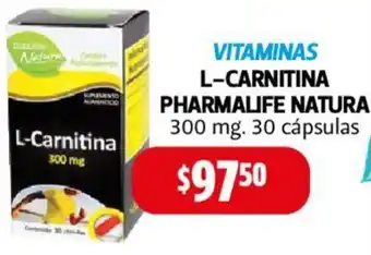 Farmacias Guadalajara VITAMINAS L-CARNITINA PHARMALIFE NATURA 300mg 30 cápsulas oferta