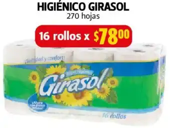 Farmacias Guadalajara HIGIÉNICO GIRASOL 270 hojas 16 rollos oferta