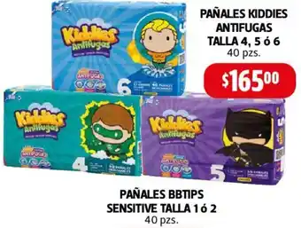 PAÑALES KIDDIES ANTIFUGAS TALLA 4, 5 ó 6 40 pzs.