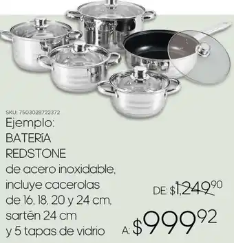 DelSol BATERÍA REDSTONE de acero inoxidable, incluye cacerolas de 16, 18, 20 y 24 cm. sartén 24 cm y 5 tapas de vidrio oferta