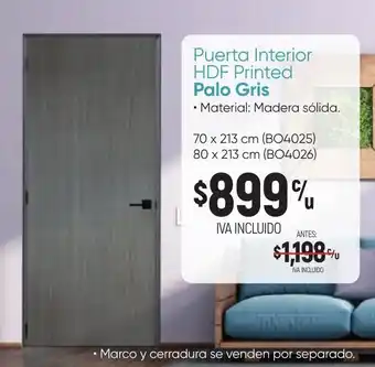 Puerta Interior HDF Printed Palo Gris 70 / 80 x 213 cm