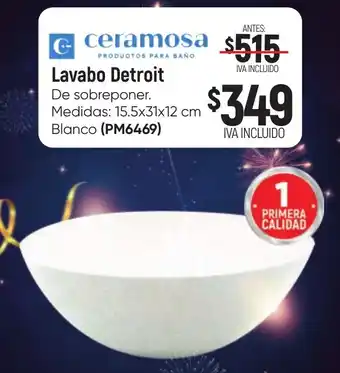 ceramosa Lavabo Detroit de sobreponer Medidas: 15.5x31x12 cm Blanco (PM6469)