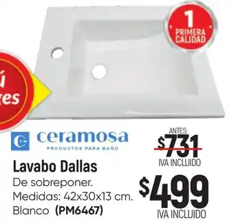 Boxito ceramosa Lavabo Dallas De sobreponer. Medidas: 42x30x13 cm. Blanco (PM6467) oferta