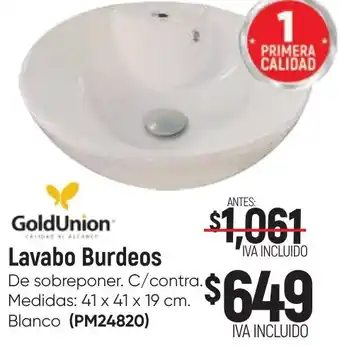 Boxito GoldUnion Lavabo Burdeos de sobreponer c/contra Medidas: 41 x 41 x 19 cm. Blanco (PM24820) oferta