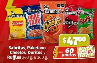 Sabritas, Paketaxo, Cheetos, Doritos y Ruffles 240 g. a 360 g.
