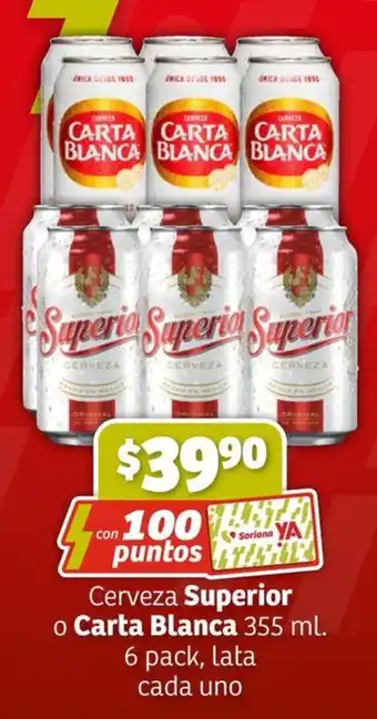 Soriana Express Cerveza Superior o Carta Blanca 355 ml. 6 pack, lata cada uno oferta
