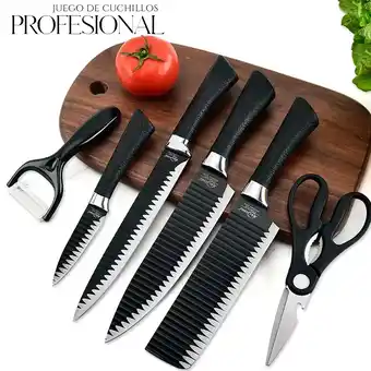 Mercado Libre Juego de cuchillos de 6 piezas cocina profesional acero inox color negro oferta