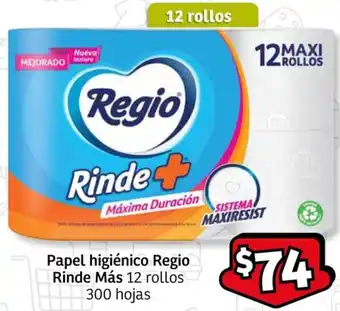 Papel higiénico Regio Rinde Más 12 rollos 3 300 hojas