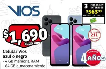 Soriana Express VIOS Celular Vios azul o negro 4 GB memoria RAM, 64 GB almacenamiento oferta