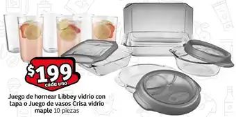 Juego de hornear Libbey vidrio con tapa o Juego de vasos Crisa vidrio maple 10 piezas