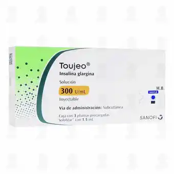 Farmacias Guadalajara Toujeo 300U/ml Solución Inyectable 3 Plumas Precargadas, 1.5 ml c/u oferta