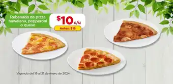 Bodega Aurrerá Rebanada de pizza hawaiana, pepperoni o queso oferta