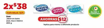 Zote Jabón en barra azul, rosa o blanco 400 g x 2