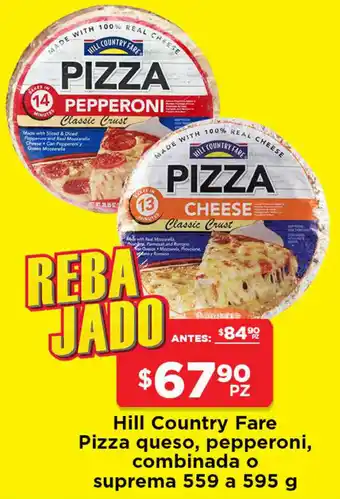 HEB Hill Country Fare Pizza Queso, Pepperoni, Comninada o Suprema 559 a 595g oferta