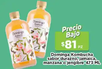 HEB Dominga Kombucha Sabor Durazno, Jamaica, Manzana o Jengibre 473ml , oferta