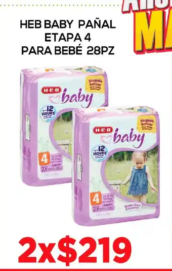 HEB Baby Pañal Etapa 4 para bebe 28pz