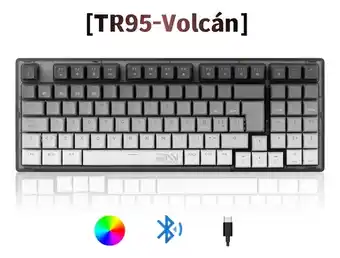 TERPORT 90% Teclado Mecánico Inalambrico En Español TR95 Volcán, Bluetooth+usb+cable removible, Outemu Red Switch Hotswap, Lu