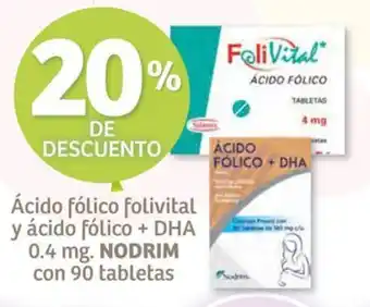 Ácido fólico folivital y ácido fólico + DHA 0.4 mg. NODRIM con 90 tabletas