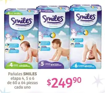 Soriana Híper Pañales SMILES etapa 4, 5 o 6 de 60 a 64 piezas cada uno oferta