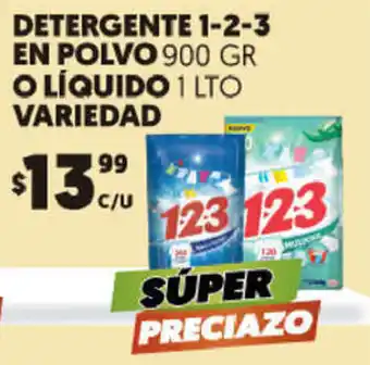 Merco Detergente 1-2-3 en Polvo 900gr o Líquido 1L oferta