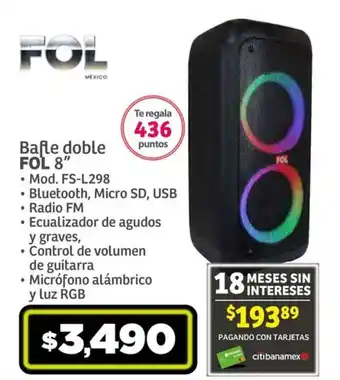 Soriana Híper Bafle doble FOL 8" oferta
