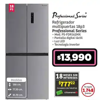 Soriana Híper Refrigerador multipuertas 18p3 Professional Series oferta