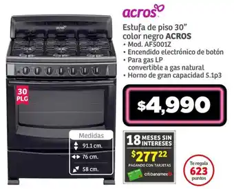 Soriana Híper Estufa de piso 30" color negro ACROS oferta