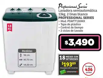 Soriana Híper Lavadora semiautomática 13kg. 2 tinas blanco PROFESSIONAL SERIES oferta