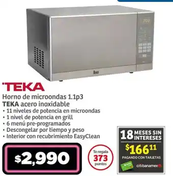 Soriana Híper Horno de microondas 1.1p3 TEKA acero inoxidable oferta