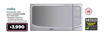 Soriana Híper Microondas 1.6p3 acero inoxidable MABE oferta