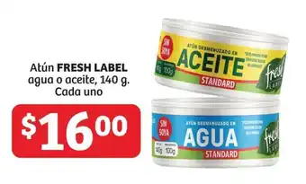 Soriana Híper Atún FRESH LABEL agua o aceite, 140 g. Cada uno oferta