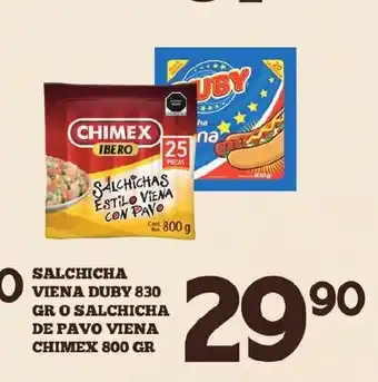 Alsuper Salchicha Viena Duby 830 Gr o Salchicha de Pavo Viena Chimex 800gr oferta