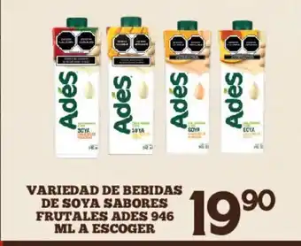 Alsuper Variedad de Bebidas de Soya Sabores Frutales Ades 946 ml a escoger oferta