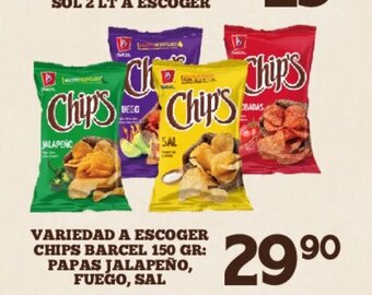 Alsuper Variedad A Escoger Chips Barcel, 150gr: Papas jalapeño, Fuego, Sal oferta