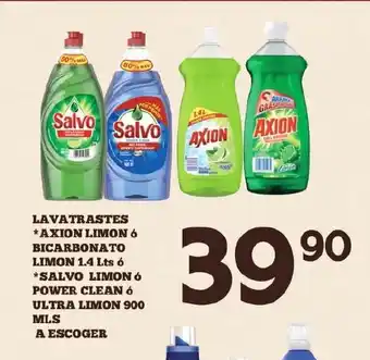 Alsuper Lavatrastes *Axion Limon o Bicarbonto Limon 1.4lts *Salvo Limon o Power Clean o Ultra Limon 900mls a escoger oferta