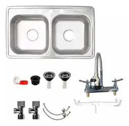 Mercado Libre Fregadero Tarja Tina Doble Acero Inox 84x48 Con Kit Mez Flex oferta