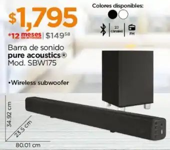 Chedraui Barra de sonido pure acoustics Mod. SBW175 oferta