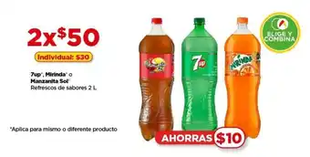 7up', Mirinda o Manzanita Sol Refrescos de sabores 2L x 2