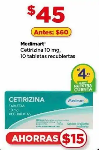 Medimart Cetirizina 10 mg, 10 tabletas recubiertas