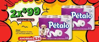 Bodega Aurrerá Pétalo Papel higiénico 12 rollos con 234 hojas dobles x 2 oferta